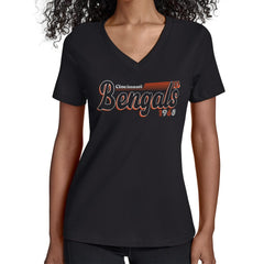 Cincinnati Bengals  Starter Women's Groovy Script V-Neck T-Shirt