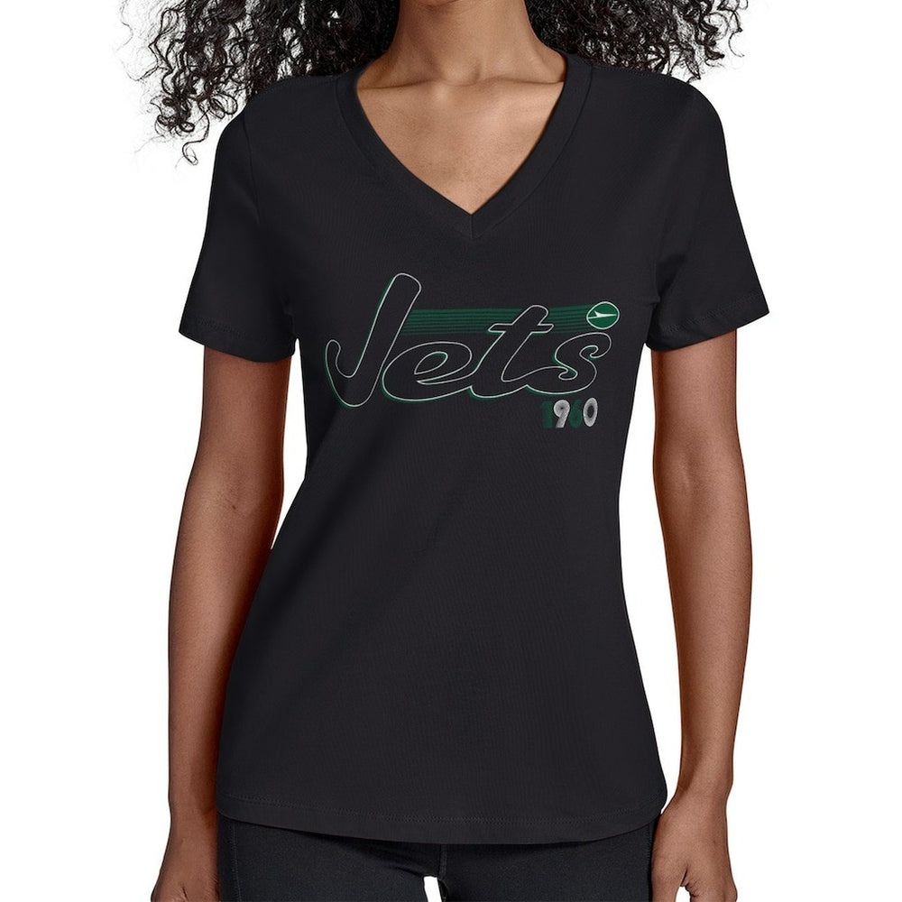 New York Jets  Starter Women's Groovy Script V-Neck T-Shirt