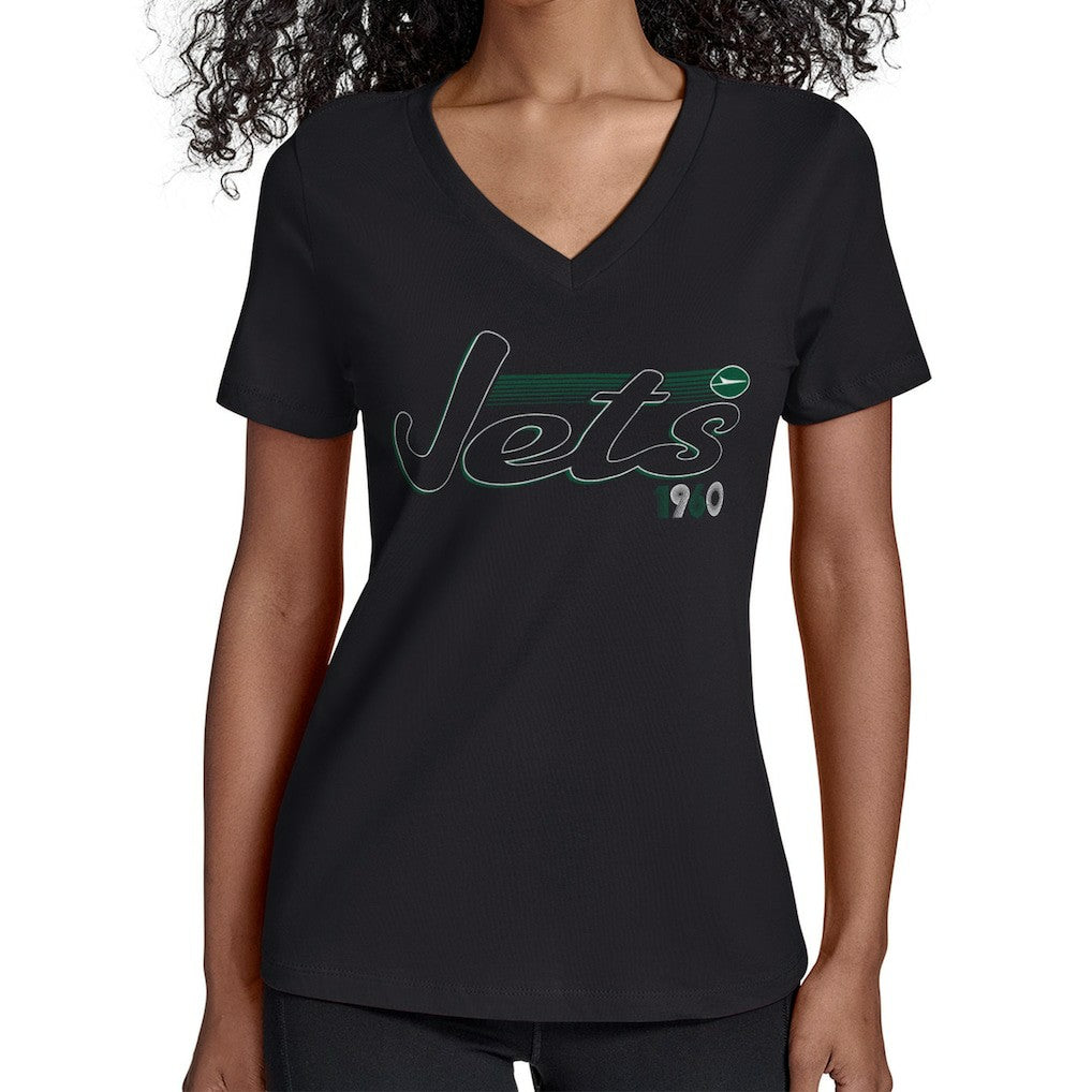 New York Jets  Starter Women's Groovy Script V-Neck T-Shirt