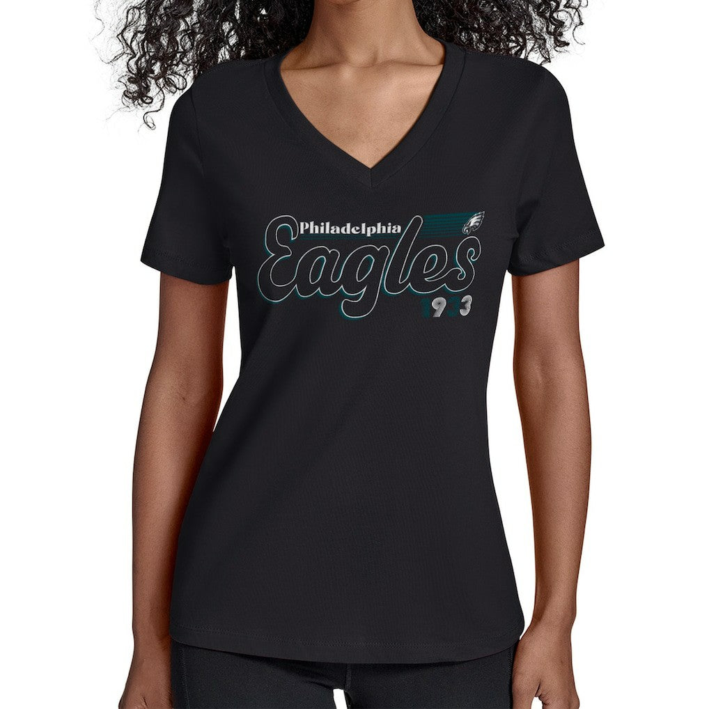 Philadelphia Eagles  Starter Women's Groovy Script V-Neck T-Shirt