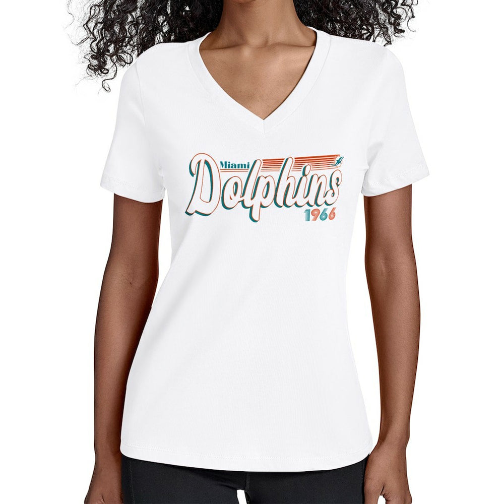 Miami Dolphins  Starter Women's Groovy Script V-Neck T-Shirt