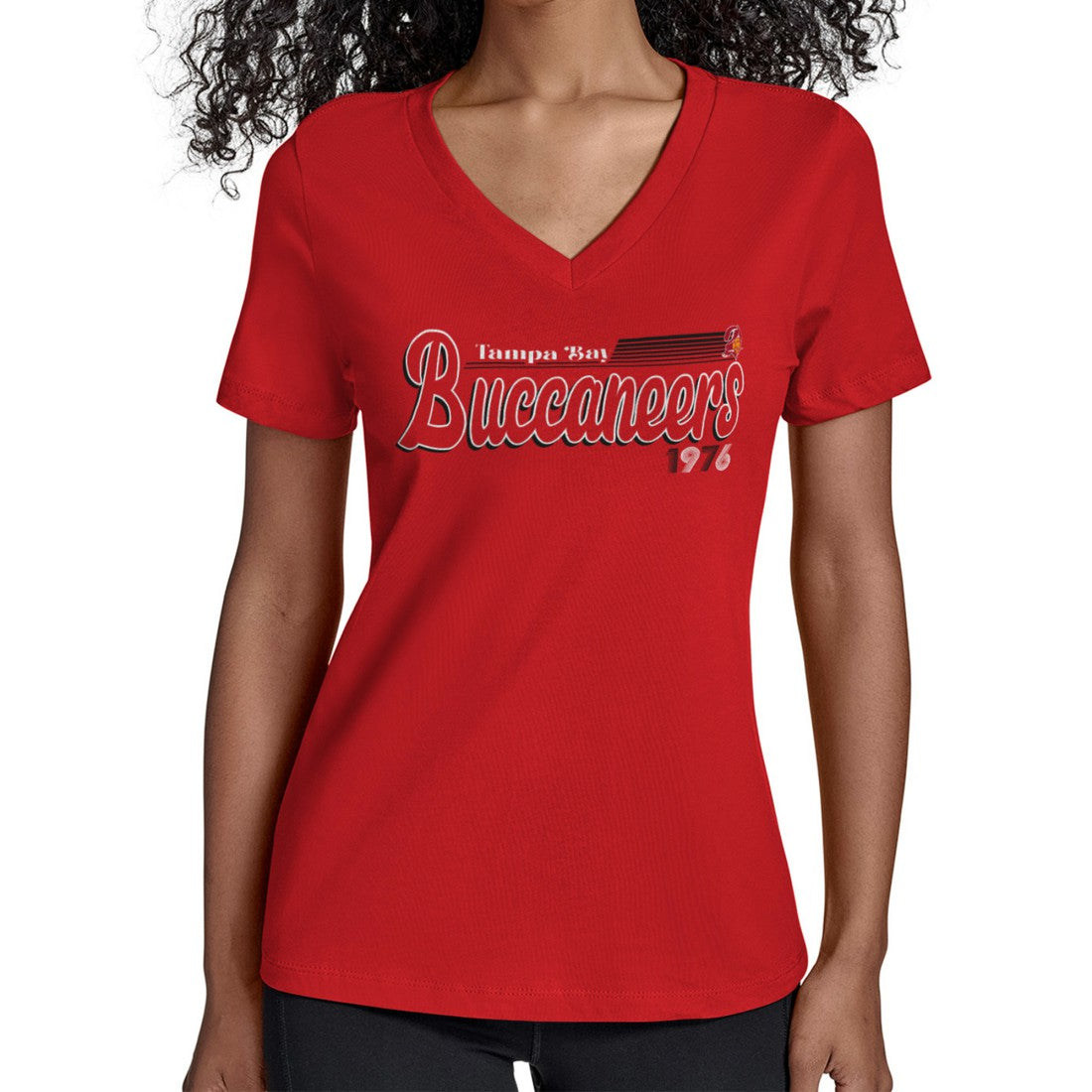 Tampa Bay Buccaneers  Starter Women's Throwback Groovy Script V-Neck T-Shirt