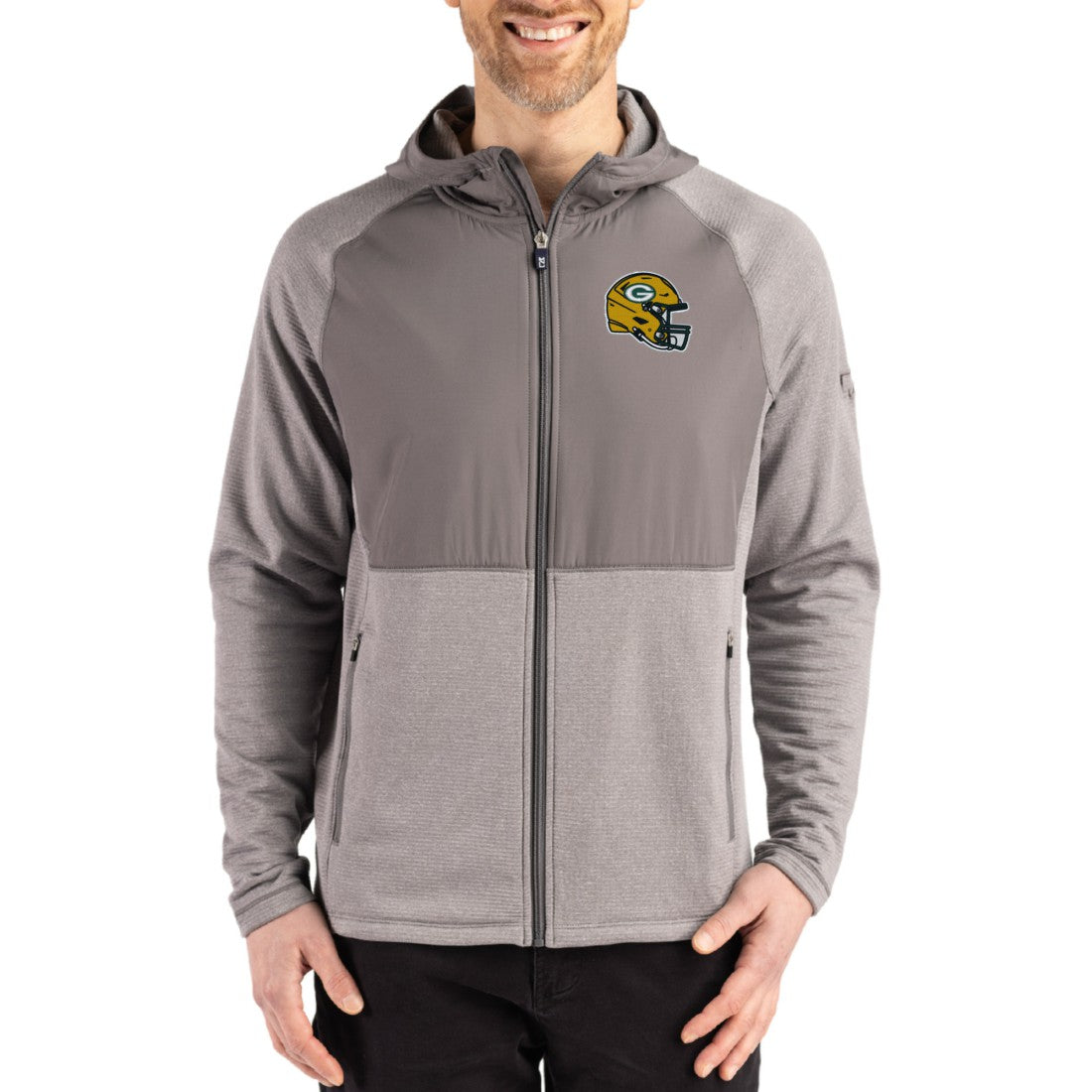 Green Bay Packers  Cutter & Buck Peshastin Eco Fleece Recycled Raglan Full-Zip Tri-Blend Hybrid Jacket
