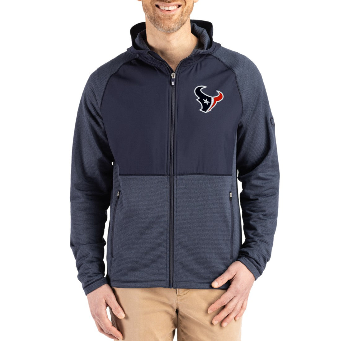 Houston Texans  Cutter & Buck Peshastin Eco Fleece Recycled Raglan Full-Zip Tri-Blend Hybrid Jacket