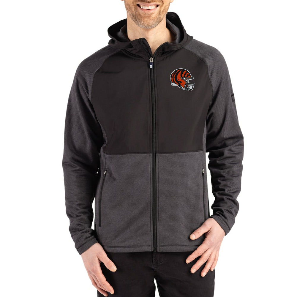 Cincinnati Bengals  Cutter & Buck Peshastin Eco Fleece Recycled Raglan Full-Zip Tri-Blend Hybrid Jacket