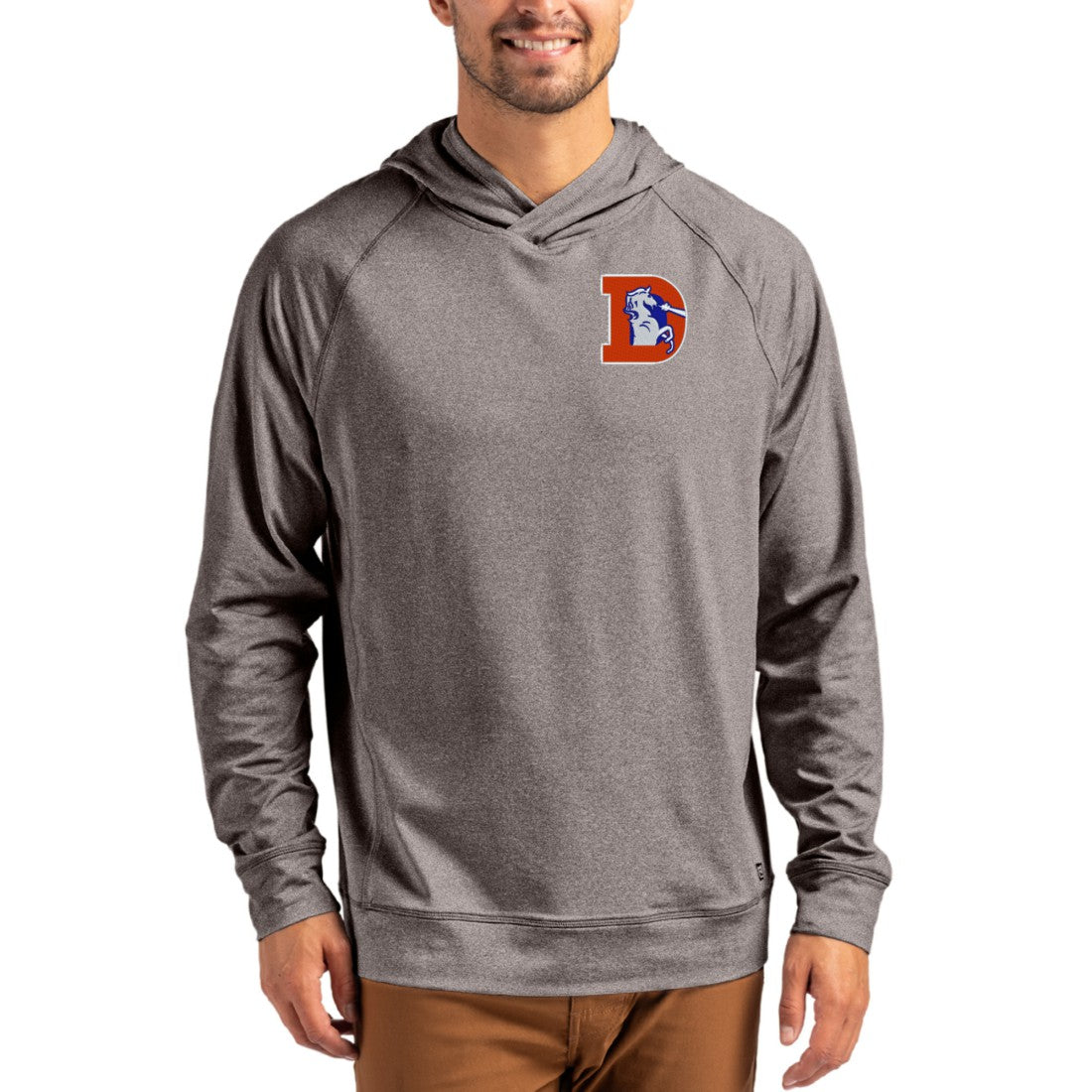 Denver Broncos  Cutter & Buck Adapt Historic Knit Recycled Raglan Pullover Hoodie