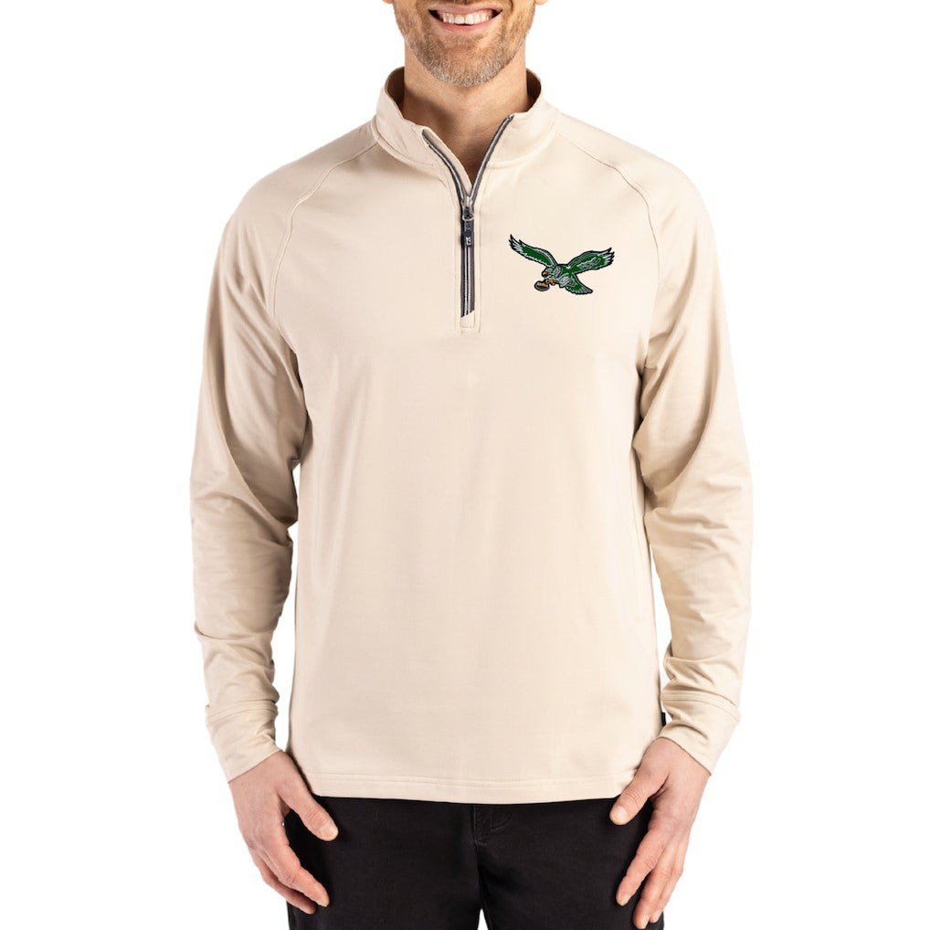 Philadelphia Eagles  Cutter & Buck Throwback Logo Adapt Eco Knit Stretch Recycled Quarter-Zip Pullover