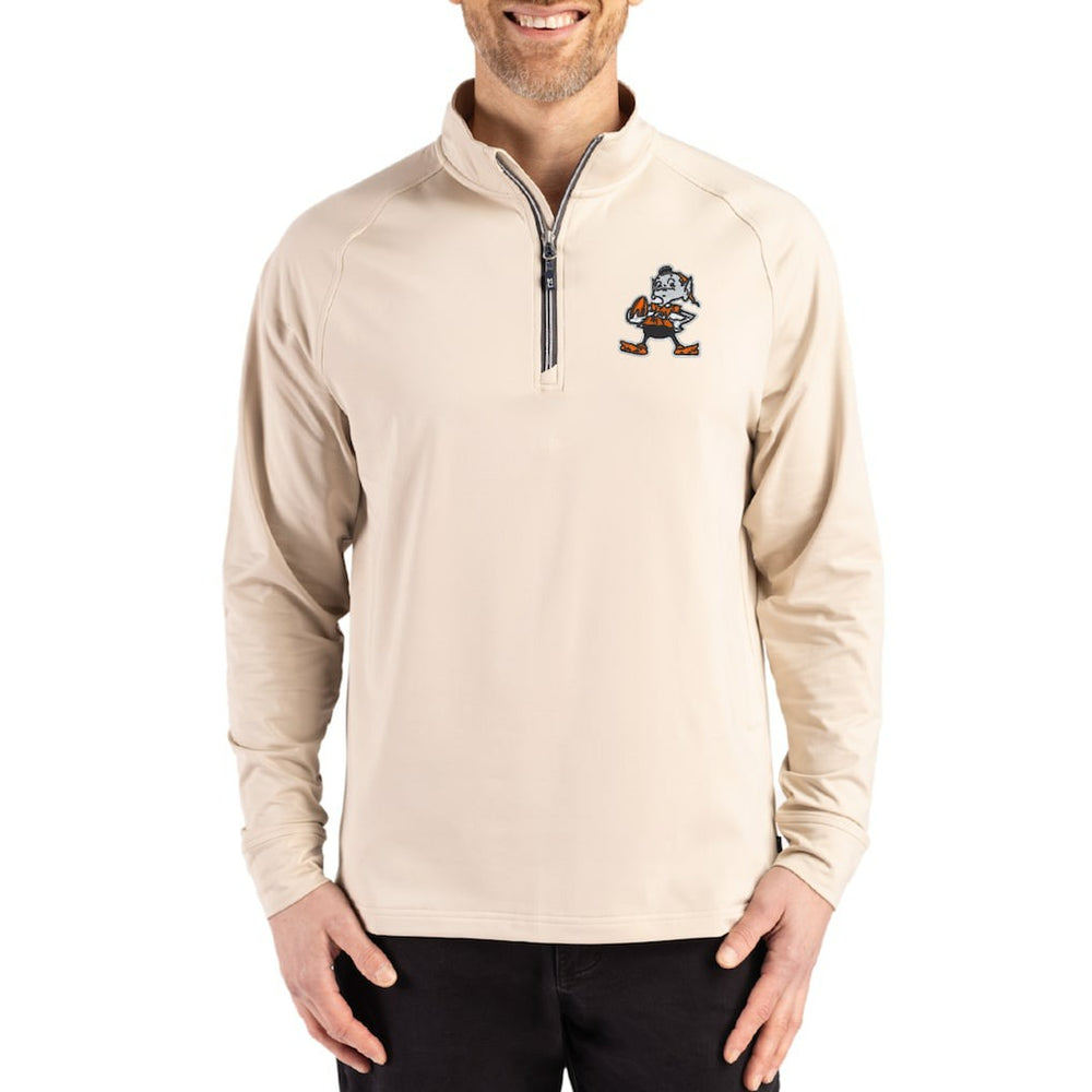 Cleveland Browns  Cutter & Buck Throwback Logo Adapt Eco Knit Stretch Recycled Quarter-Zip Pullover