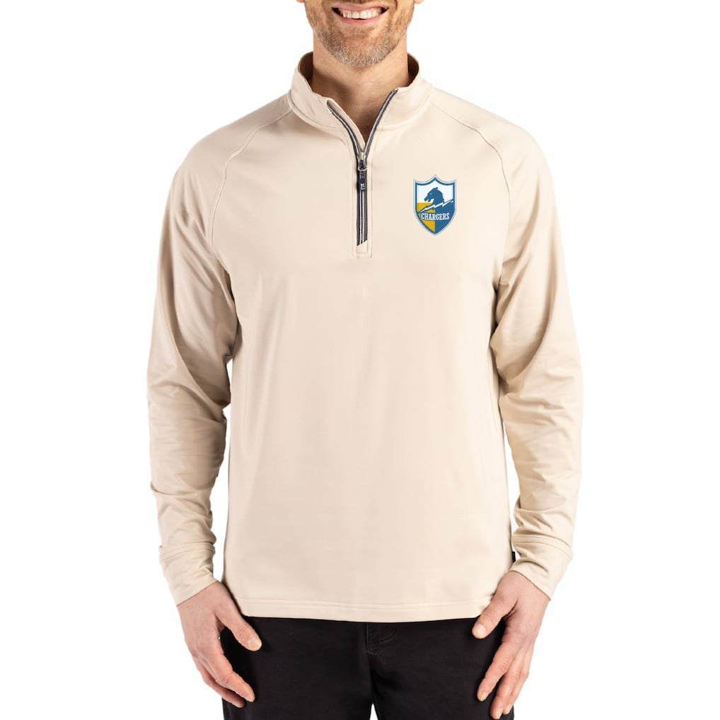 Los Angeles Chargers  Cutter & Buck Throwback Logo Adapt Eco Knit Stretch Recycled Quarter-Zip Pullover