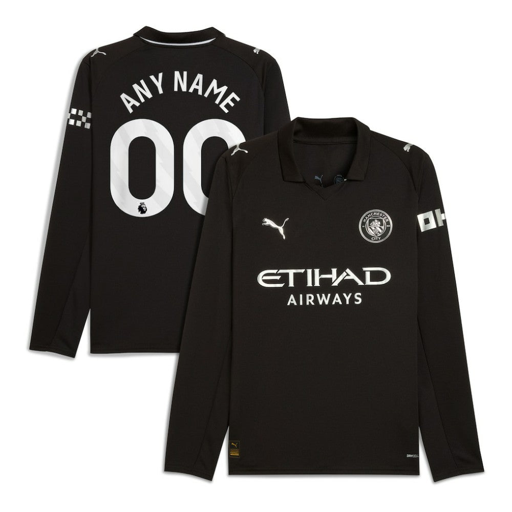 Manchester City 2025/26 Away Replica Long Sleeve Custom Jersey Black - Puma