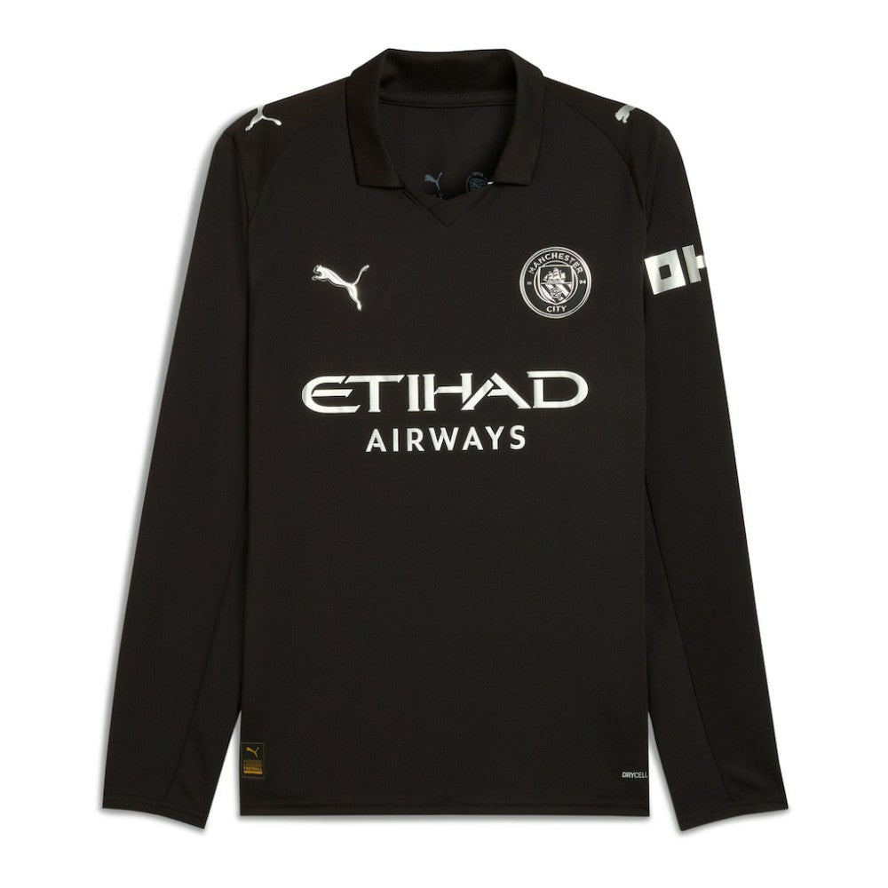 Manchester City 2025/26 Away Replica Long Sleeve Custom Jersey Black - Puma