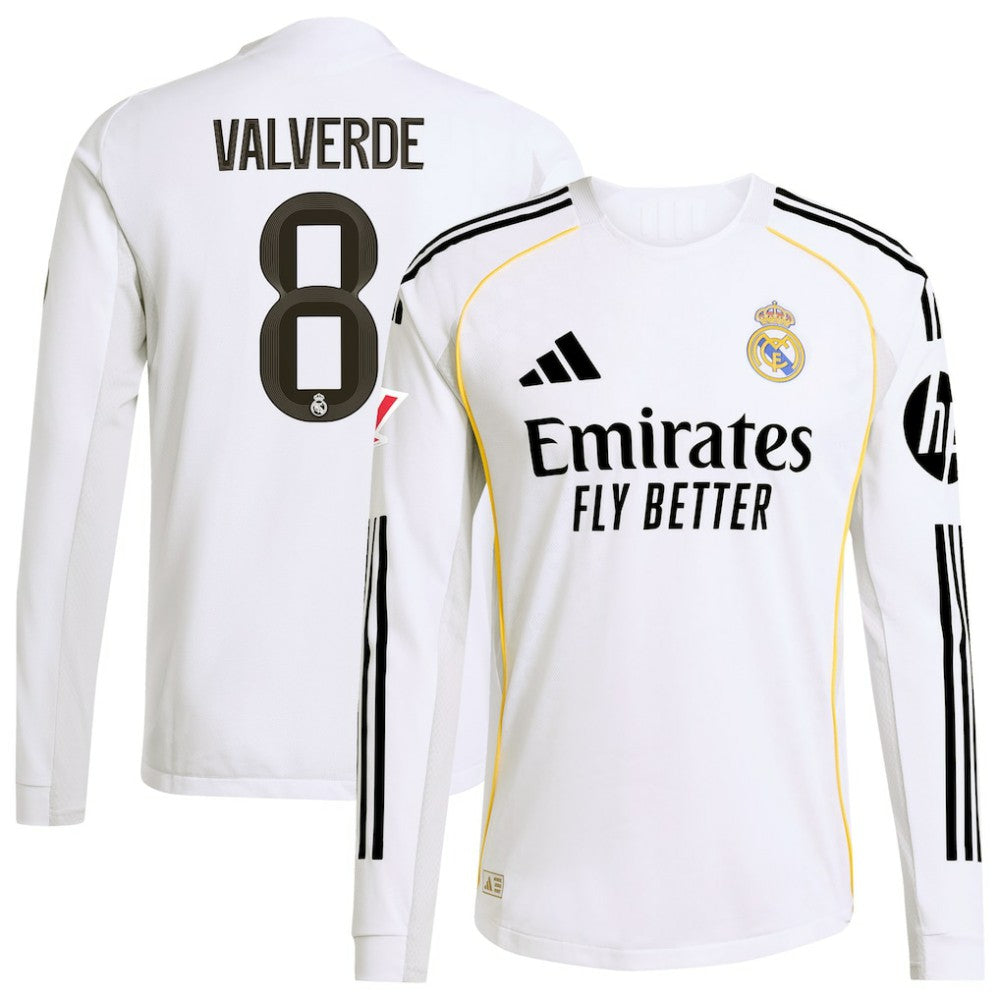 Federico Valverde Real Madrid 2025/26 Home Long Sleeve Jersey White - Adidas