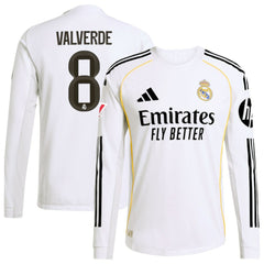 Federico Valverde Real Madrid 2025/26 Home Long Sleeve Jersey White - Adidas