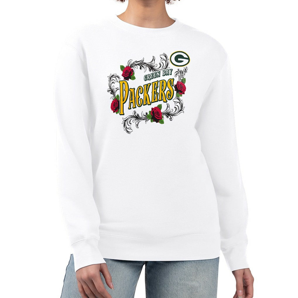 Green Bay Packers  G-III 4Her by Carl Banks Women's Roses Fleece Tri-Blend Pullover Sweatshirt