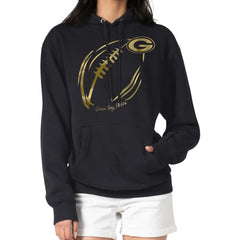 Green Bay Packers  G-III 4Her by Carl Banks Women's Metallic Print Football Sketch Fleece Pullover Hoodie