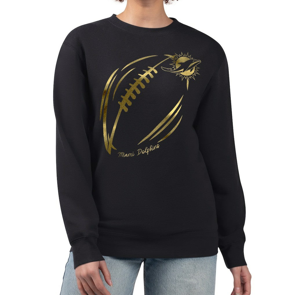 Miami Dolphins  G-III 4Her by Carl Banks Women's Metallic Print Football Sketch Fleece Crewneck Sweatshirt