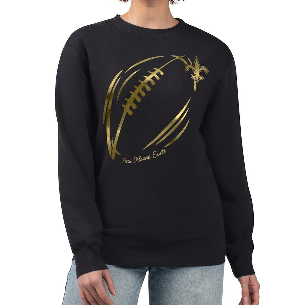 New Orleans Saints  G-III 4Her by Carl Banks Women's Metallic Print Football Sketch Fleece Crewneck Sweatshirt