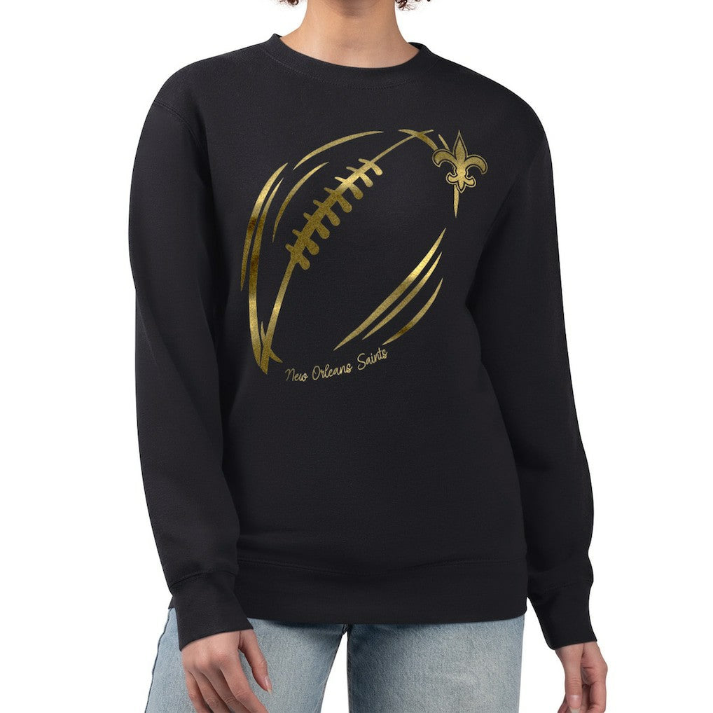 New Orleans Saints  G-III 4Her by Carl Banks Women's Metallic Print Football Sketch Fleece Crewneck Sweatshirt
