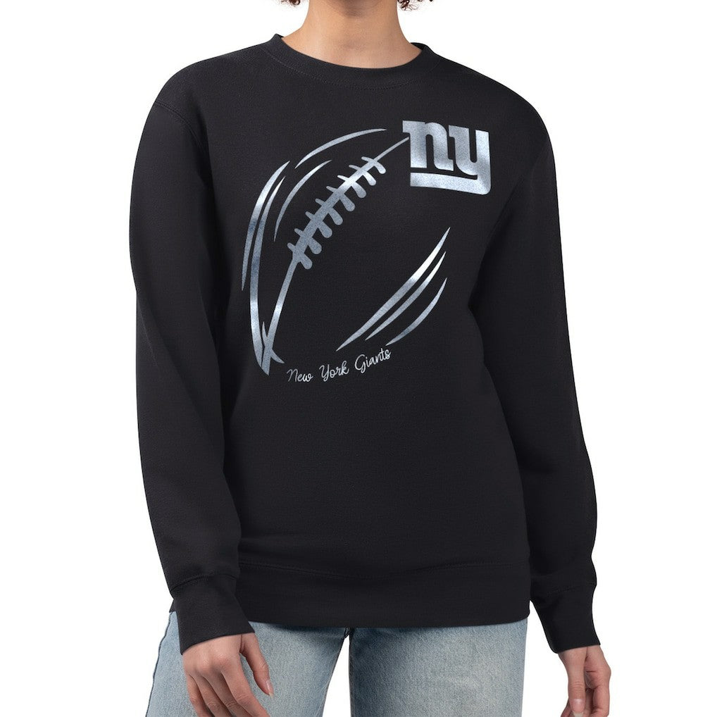 New York Giants  G-III 4Her by Carl Banks Women's Metallic Print Football Sketch Fleece Crewneck Sweatshirt