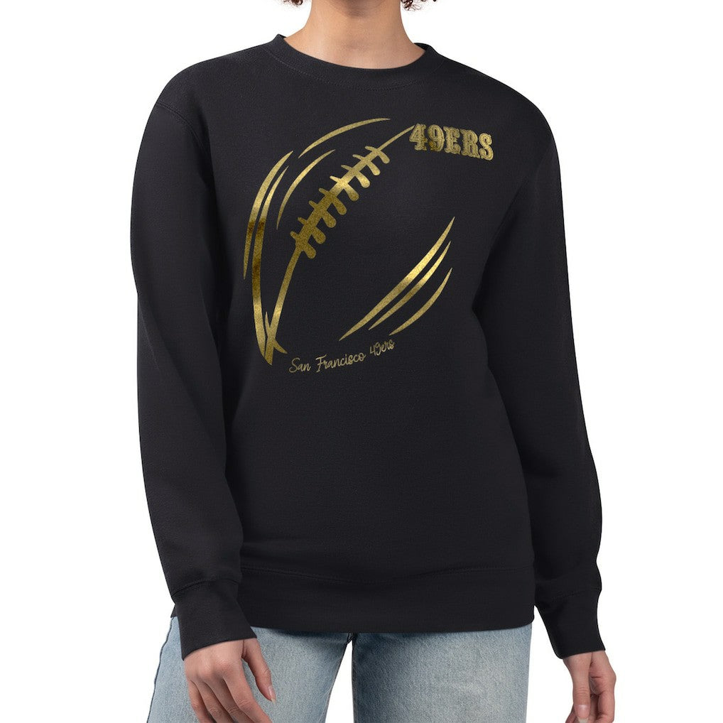 San Francisco 49ers  G-III 4Her by Carl Banks Women's Metallic Print Football Sketch Fleece Crewneck Sweatshirt