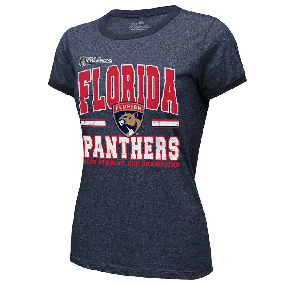 Florida Panthers Majestic Threads Women's 2025 Stanley Cup Champions Tri-Blend Ringer T-Shirt Sale