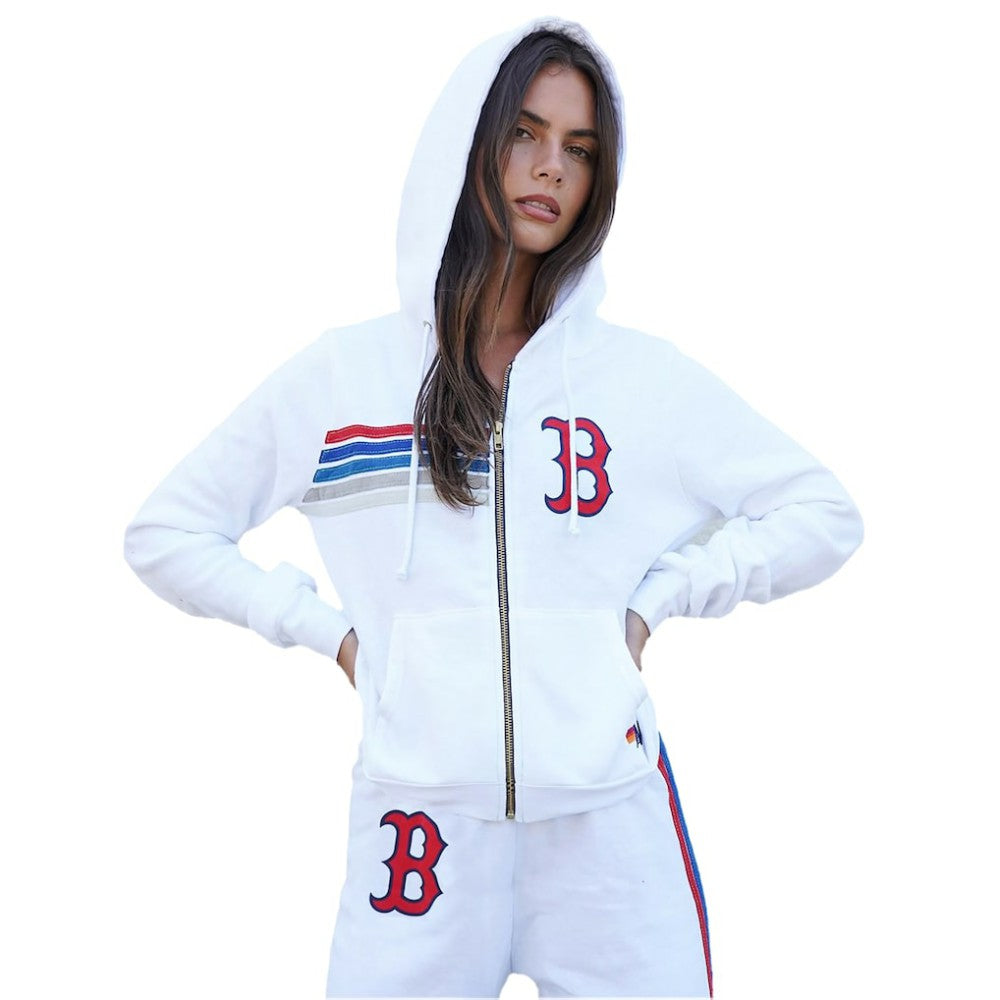 Boston Red Sox Aviator Nation x MLB Unisex Five-Stripe Tri-Blend Full-Zip Hoodie | MLB For sale