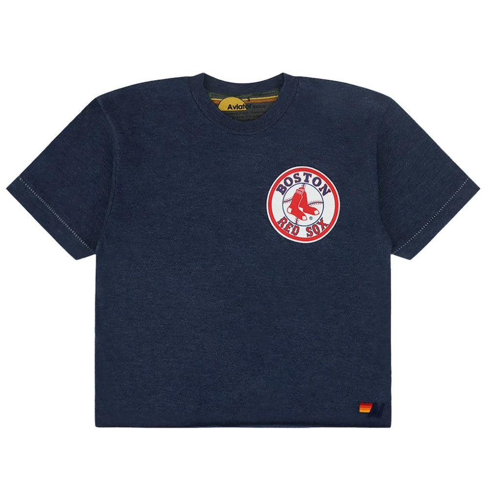 Boston Red Sox Aviator Nation x MLB Women's Cropped Boyfriend Tri-Blend T-Shirt | MLB New
