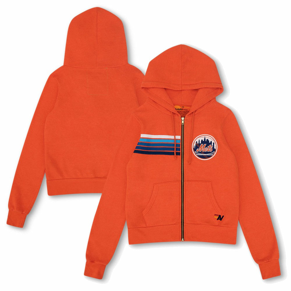 New York Mets Aviator Nation x MLB Unisex Five-Stripe Tri-Blend Full-Zip Hoodie | MLB Online