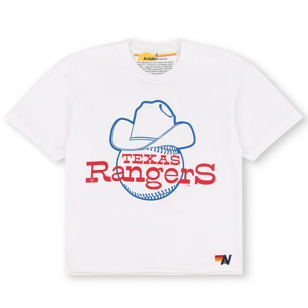 Texas Rangers Aviator Nation x MLB Women's Bolt Boyfriend Tri-Blend T-Shirt | MLB New