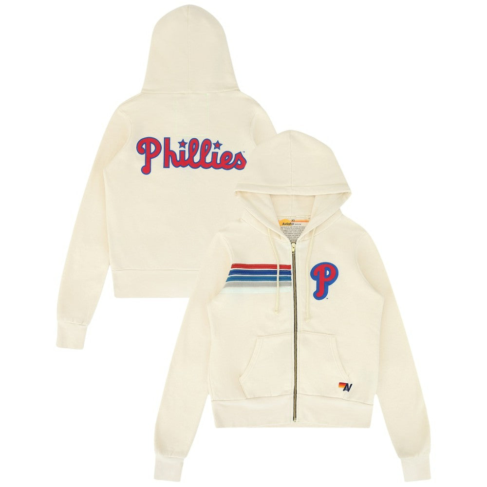 Philadelphia Phillies Aviator Nation x MLB Unisex Five-Stripe Tri-Blend Full-Zip Hoodie | MLB Outlet