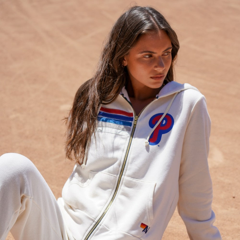 Philadelphia Phillies Aviator Nation x MLB Unisex Five-Stripe Tri-Blend Full-Zip Hoodie | MLB Outlet
