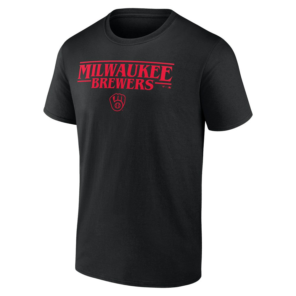 Milwaukee Brewers Stranger Things Logo Lockup T-Shirt | MLB For sale
