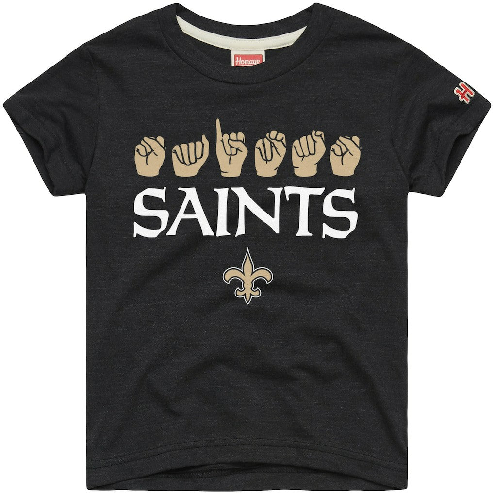 New Orleans Saints  Homage Youth Love Sign x ASL 2.0 Tri-Blend T-Shirt