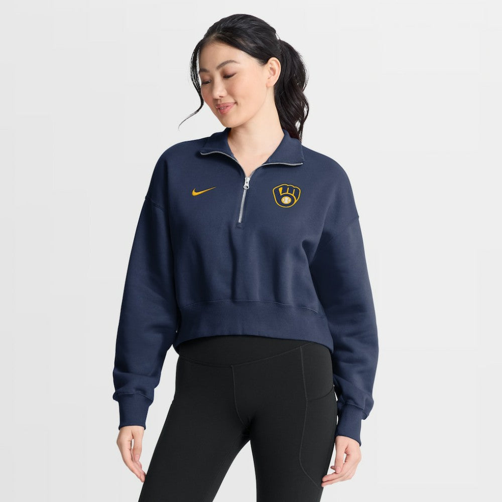 Milwaukee Brewers Nike Women's Primetime Phoenix Fleece Half-Zip Sweatshirt | MLB Discount