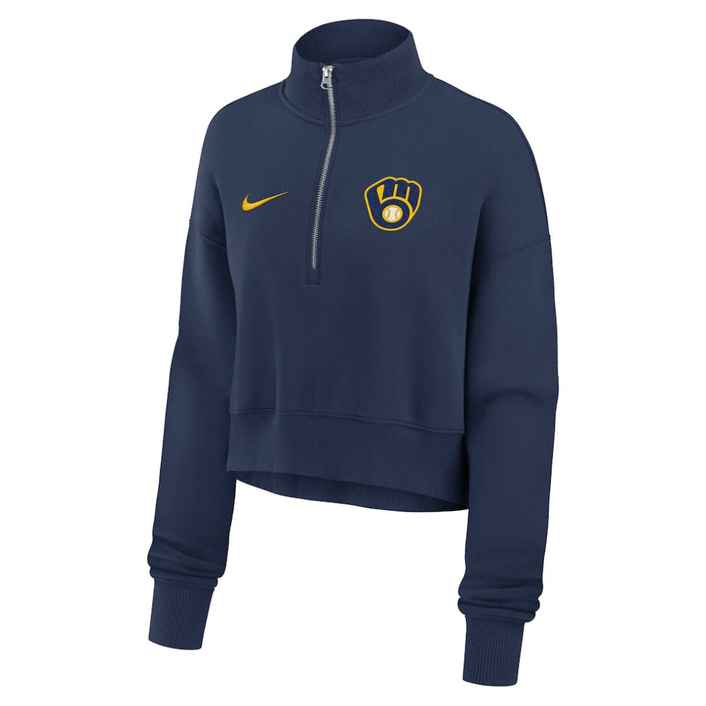 Milwaukee Brewers Nike Women's Primetime Phoenix Fleece Half-Zip Sweatshirt | MLB Discount