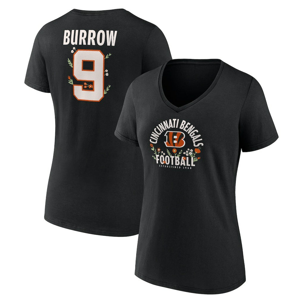 Cincinnati Bengals  Joe Burrow  Women's Floral Name & Number V-Neck T-Shirt