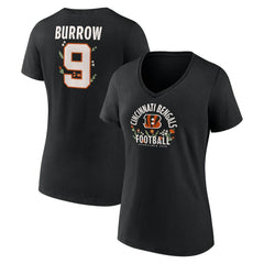Cincinnati Bengals  Joe Burrow  Women's Floral Name & Number V-Neck T-Shirt