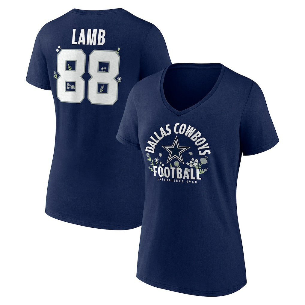 Dallas Cowboys  CeeDee Lamb  Women's Floral Name & Number V-Neck T-Shirt