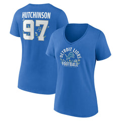 Detroit Lions  Aidan Hutchinson  Women's Floral Name & Number V-Neck T-Shirt