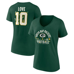 Green Bay Packers  Jordan Love  Women's Floral Name & Number V-Neck T-Shirt