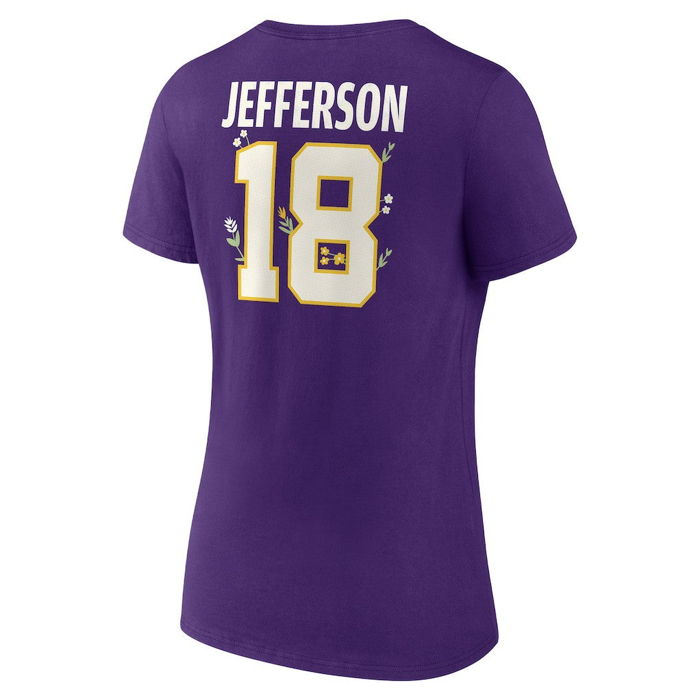 Minnesota Vikings  Justin Jefferson  Women's Floral Name & Number V-Neck T-Shirt