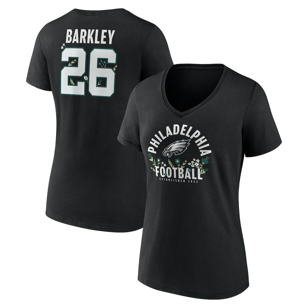 Philadelphia Eagles  Saquon Barkley  Women's Floral Name & Number V-Neck T-Shirt