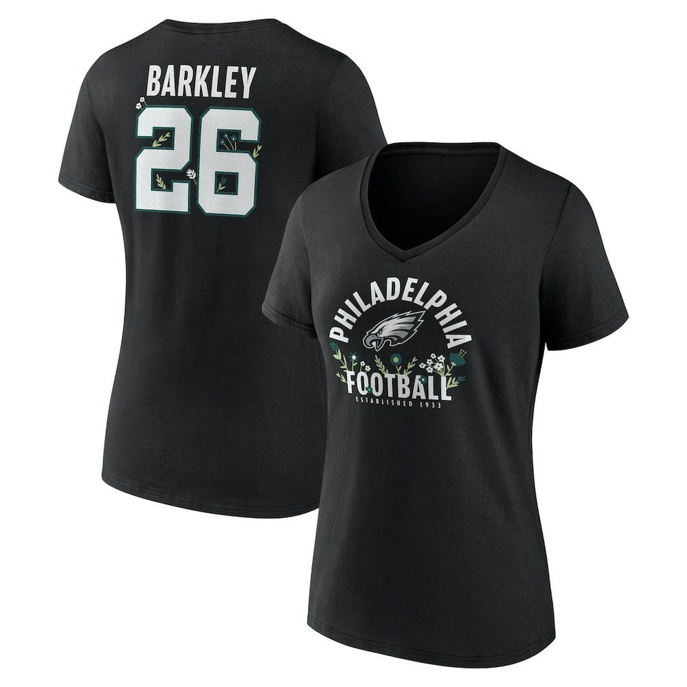 Philadelphia Eagles  Saquon Barkley  Women's Floral Name & Number V-Neck T-Shirt