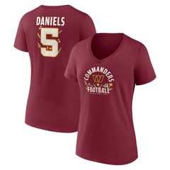 Washington Commanders  Jayden Daniels  Women's Floral Name & Number V-Neck T-Shirt