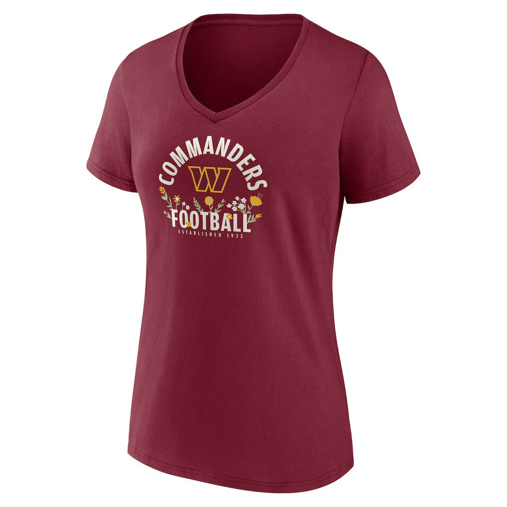 Washington Commanders  Jayden Daniels  Women's Floral Name & Number V-Neck T-Shirt