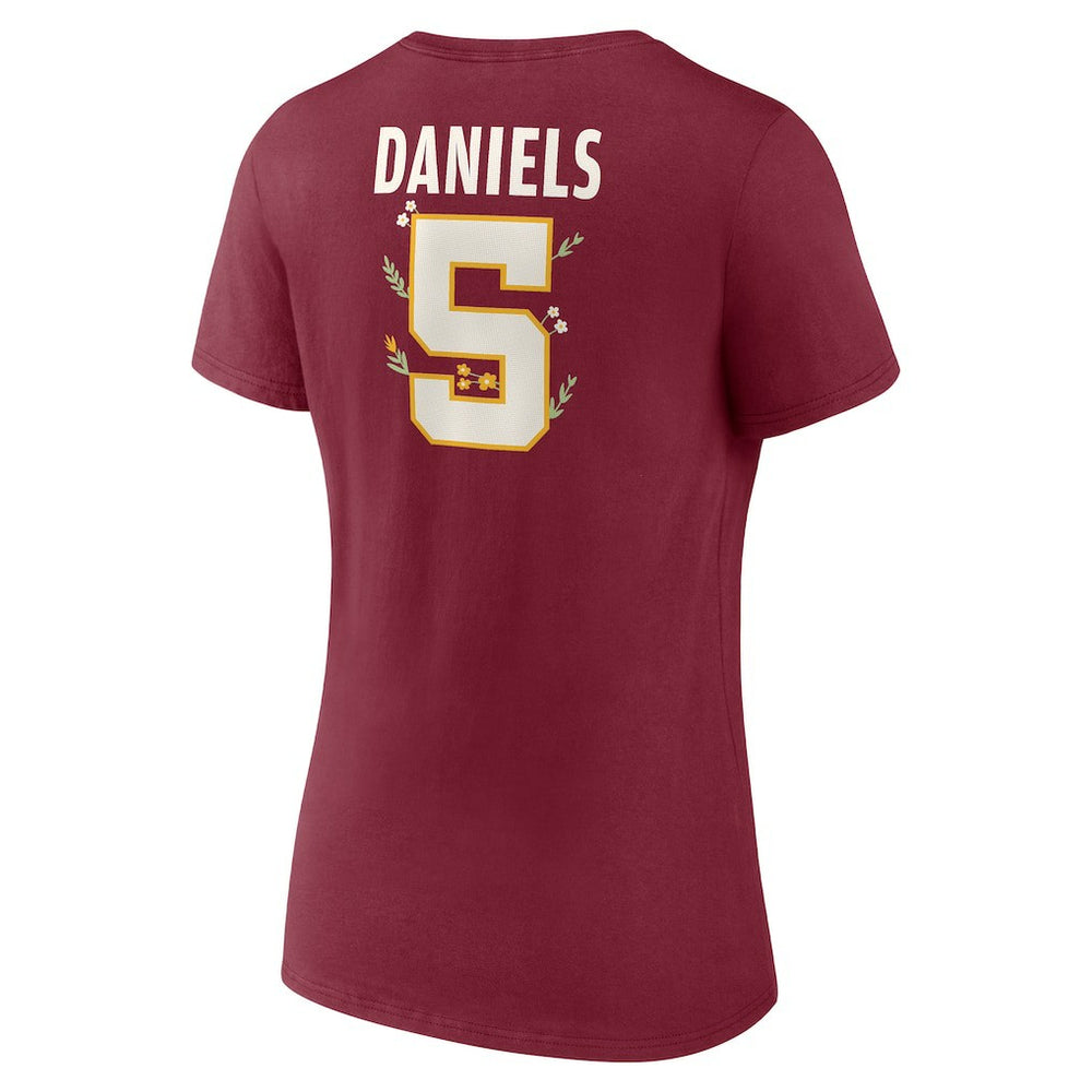 Washington Commanders  Jayden Daniels  Women's Floral Name & Number V-Neck T-Shirt
