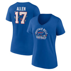 Buffalo Bills  Josh Allen  Women's Floral Name & Number V-Neck T-Shirt