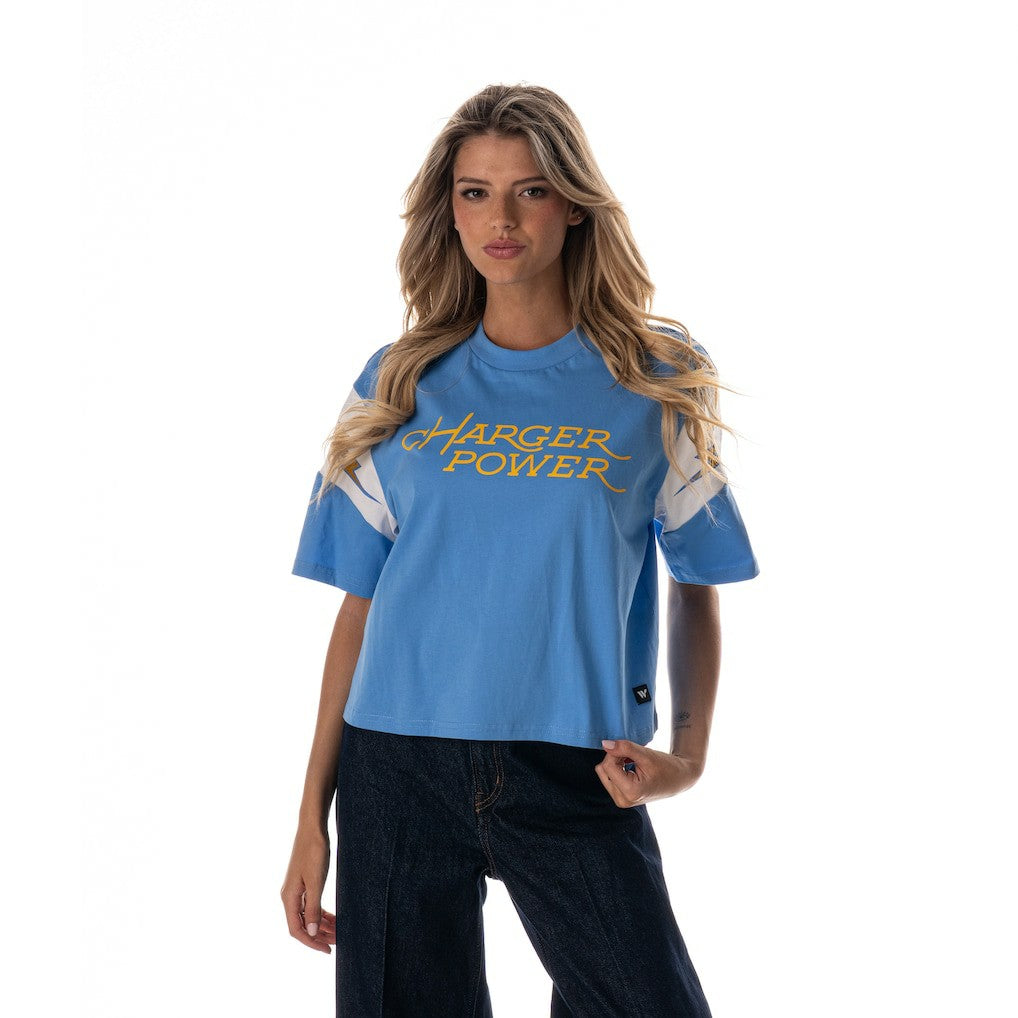 Los Angeles Chargers  The Wild Collective Women's Charger Power Contrast Sleeve Insert T-Shirt