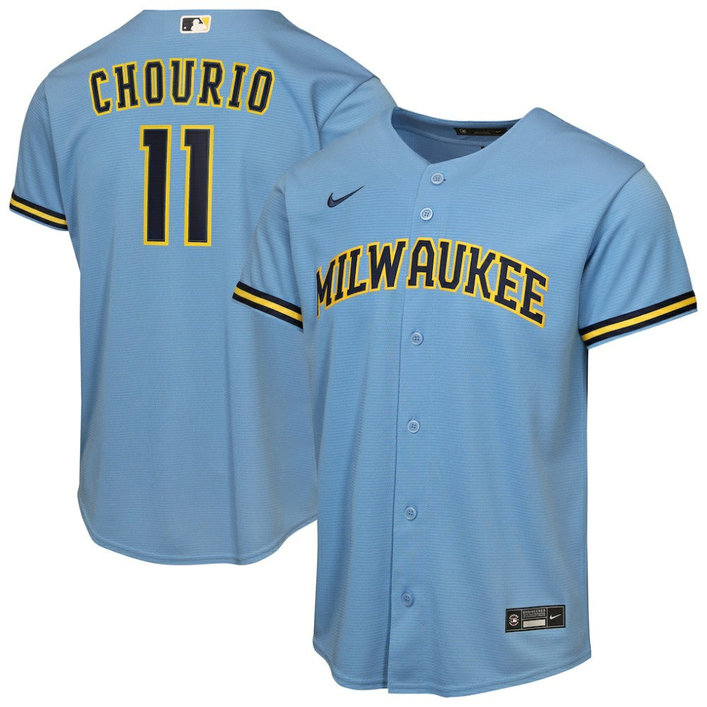 Jackson Chourio Milwaukee Brewers Nike Youth Road Replica Jersey | MLB Outlet