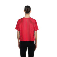 Cincinnati Reds New Era Women's Throwback Meshback Pinstripe Boxy T-Shirt | MLB On Sale